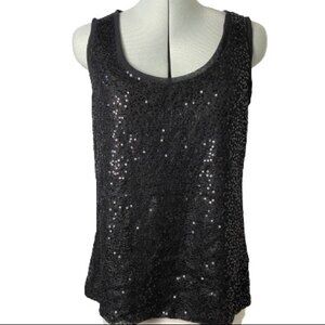 EUC Nurture Black Sequin Oversized Crew Neck Tank Top Size XS